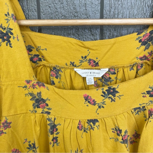 Lucky Brand Women’s Square Neck Yellow Floral Short Sleeve Top - Picture 10 of 12